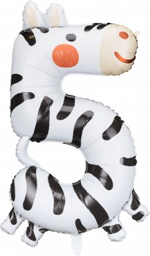 PartyDeco Foliový balón číslo 5 - Zebra 68x98 cm mix