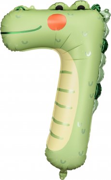 PartyDeco Foliový balón číslo 7 - Krokodýl 56x85 cm mix