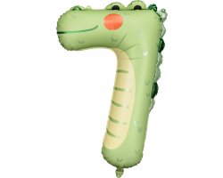 PartyDeco Foliový balón číslo 7 - Krokodýl 56x85 cm mix