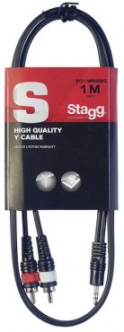 Stagg SYC1/MPS2CM E, propojovací kabel 2x RCA - Jack 3,5 mm stereo, 1m