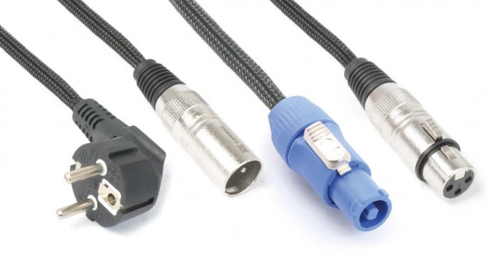 BeamZ Professional CX08-10 Light Combi Cable Schuko - XLR M / Powerconnector A - XLR F 10M