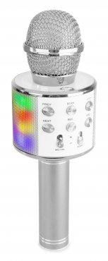 MAX KM15S Karaoke mikrofon s reproduktorem, LED, BT a MP3, stříbrný