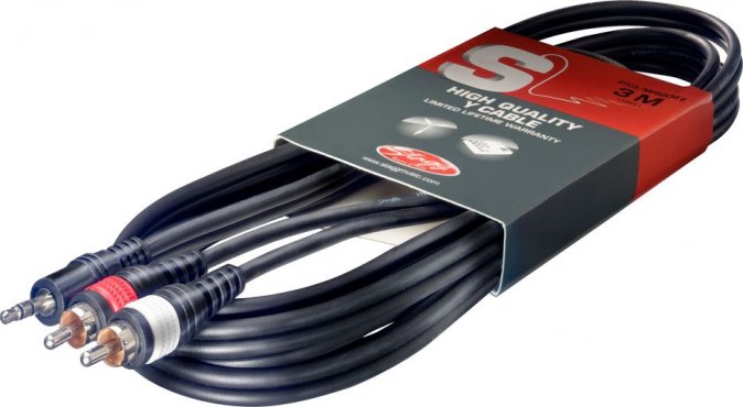 Stagg SYC3/MPS2CM E, propojovací kabel 2x RCA - Jack 3,5 mm stereo, 3m