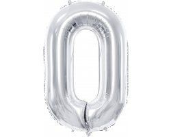 PartyDeco Foliový balón číslo 0, 86cm stříbrný