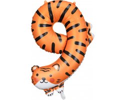 PartyDeco Foliový balón číslo 9 - Tygr 64x87 cm mix