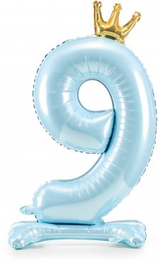 PartyDeco Stojící foliový balón číslo 9 84cm nebesky modrá
