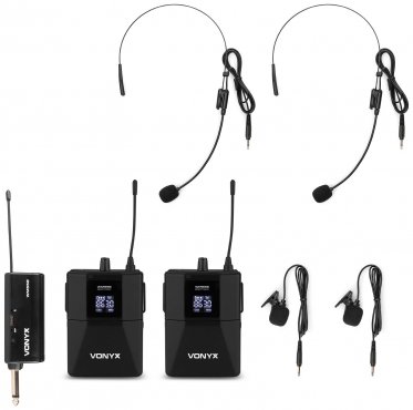 Vonyx WM552B Dual wireless bodypack microphone Plug-and-Play set UHF