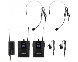 Vonyx WM552B Dual wireless bodypack microphone Plug-and-Play set UHF